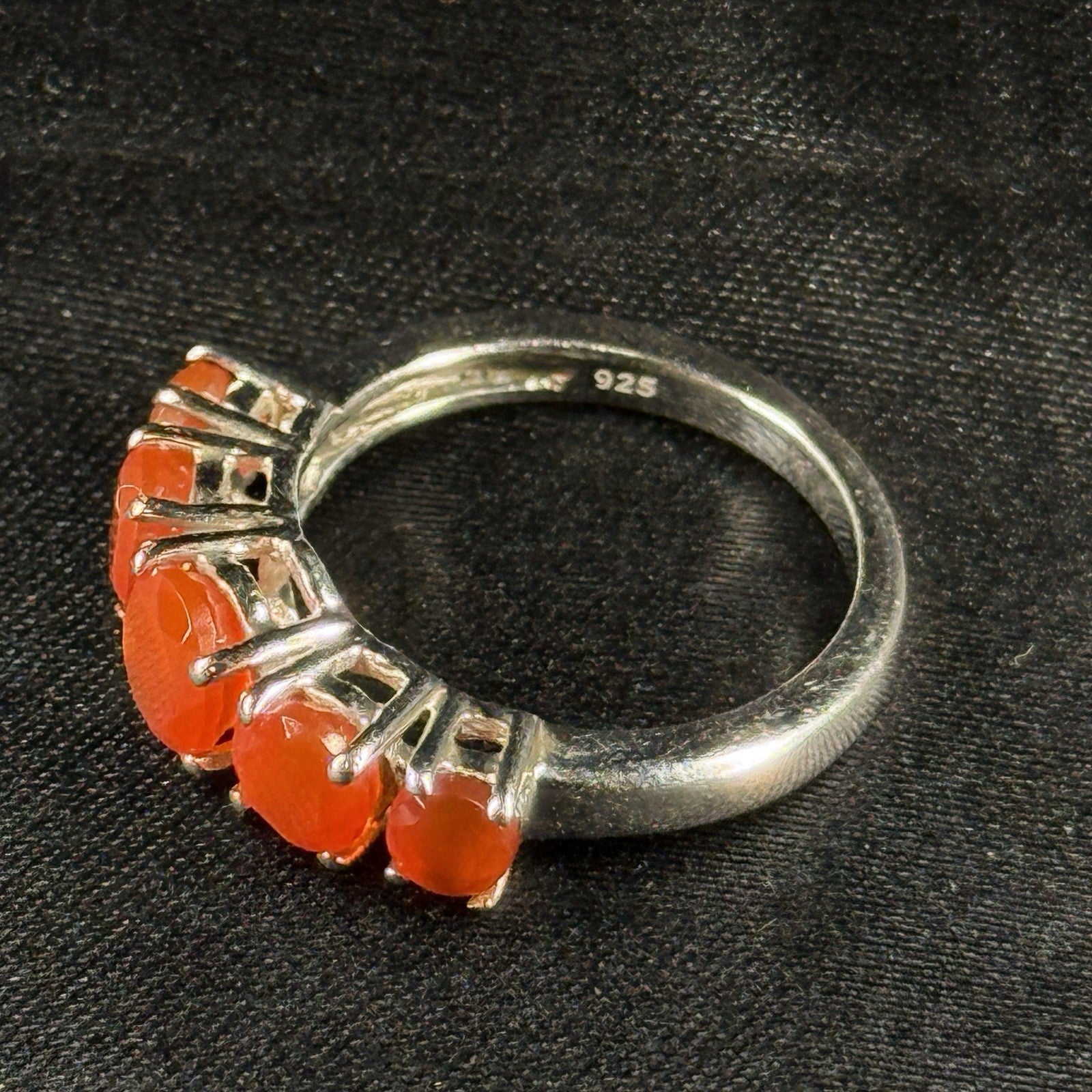 Estate Sterling Silver Ring 925 Orange Carnelian Stones GIE Size 7.5