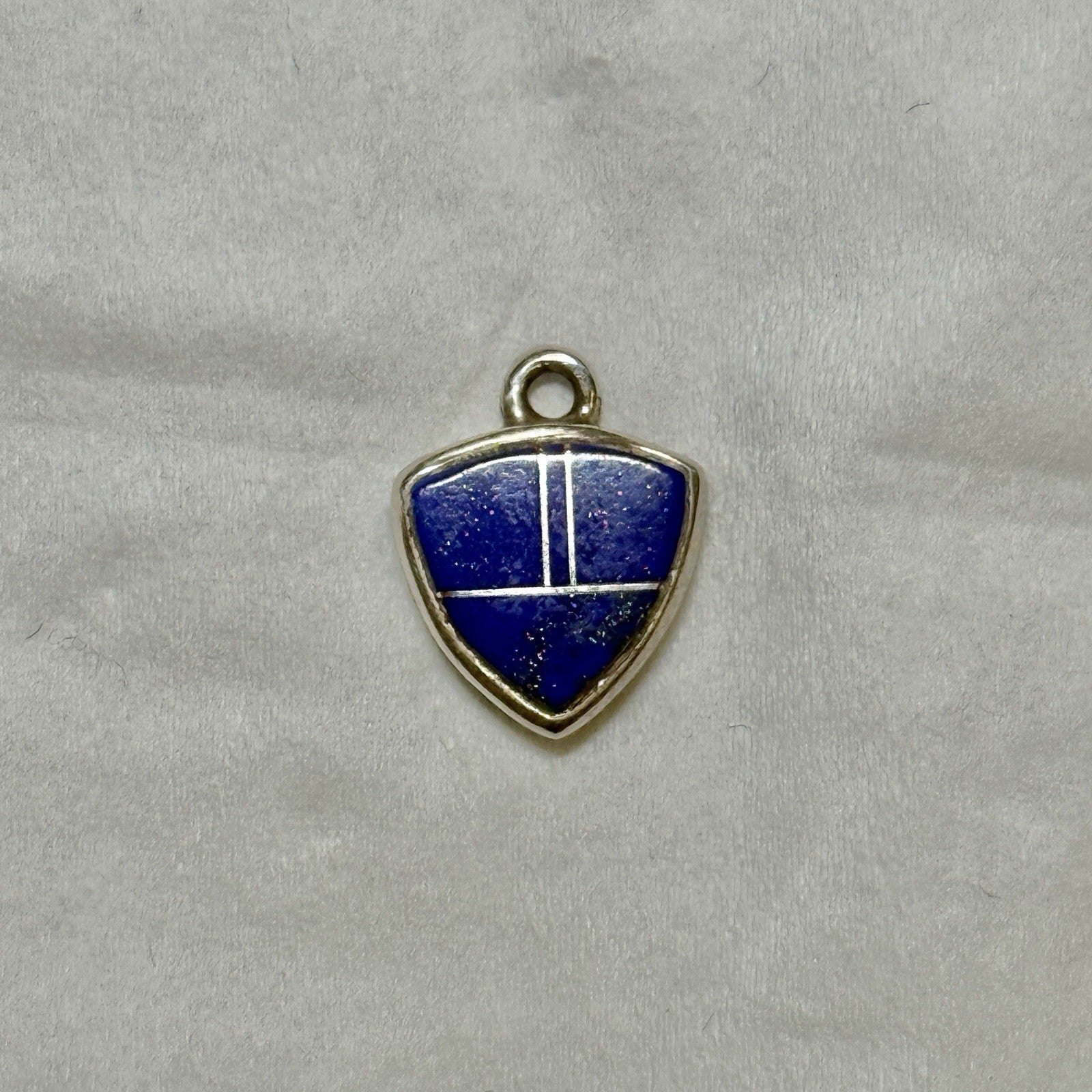 Sterling Silver Shield Lapis Inlay Pendant Vintage Signed