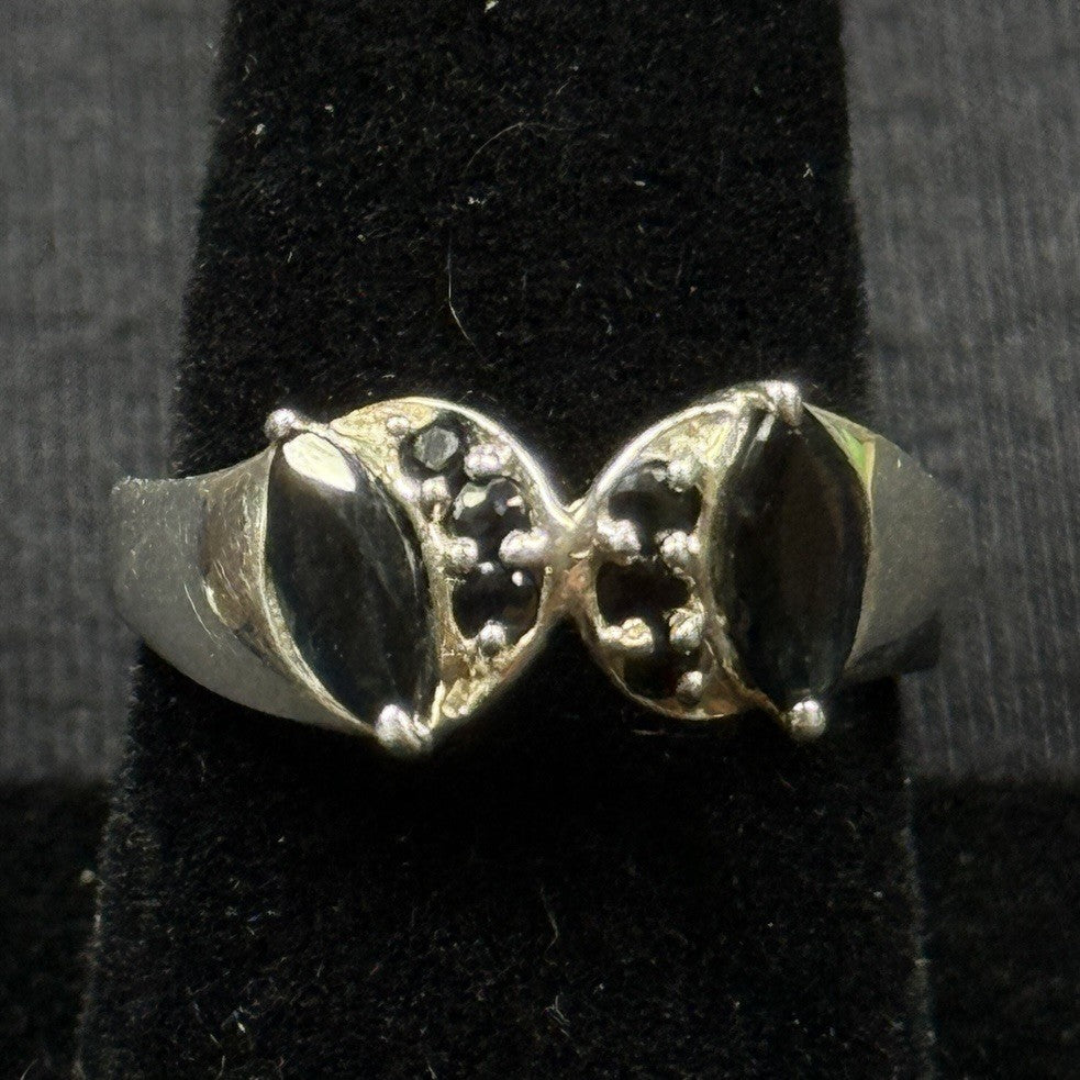 Estate Sterling Silver Ring Black Oynx Marquee Size 7.75 925