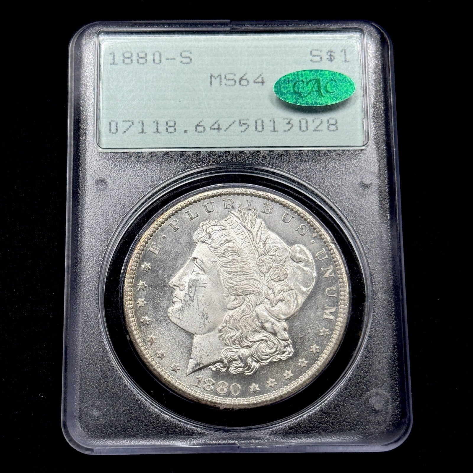 1880-S Morgan Silver Dollar PCGS MS64 CAC Rattler Prooflike Old Green Holder