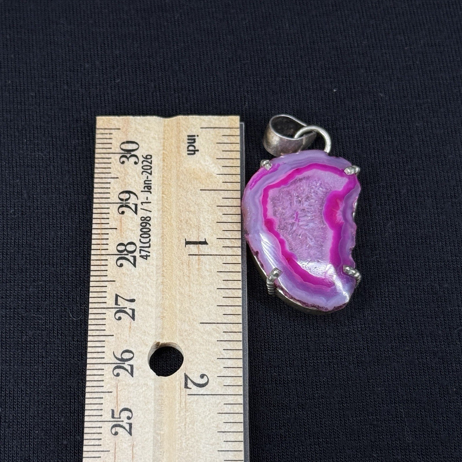 Estate Sterling Silver Pendant Pink Druzy Quartz 925