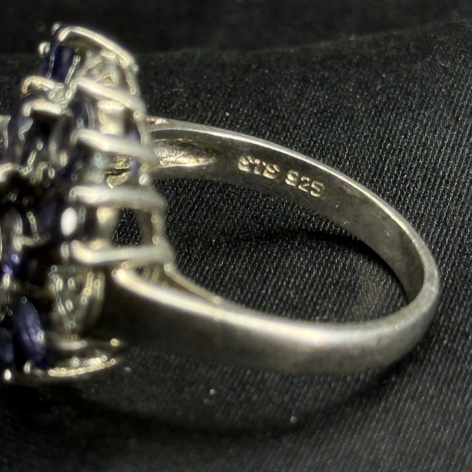 Estate Sterling Silver Ring Sapphire Cluster Blue Size 10 925 STS