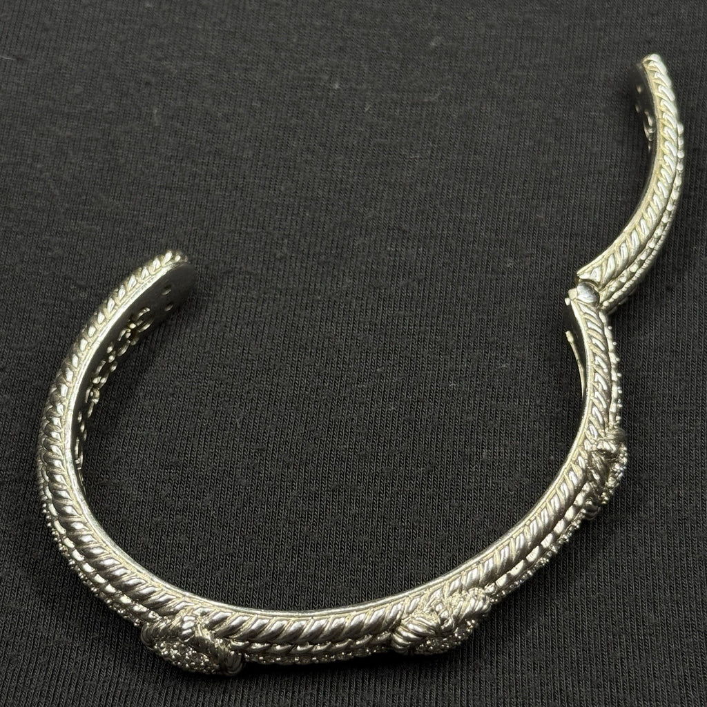 Estate Judith Ripka Sterling Silver Cuff Bracelet 3 Heart Design CZ