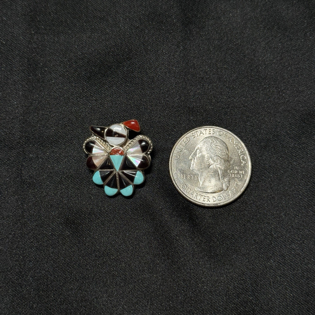 Zuni Thunderbird Pendant Pin Brooch Sterling Turquoise Coral MOP