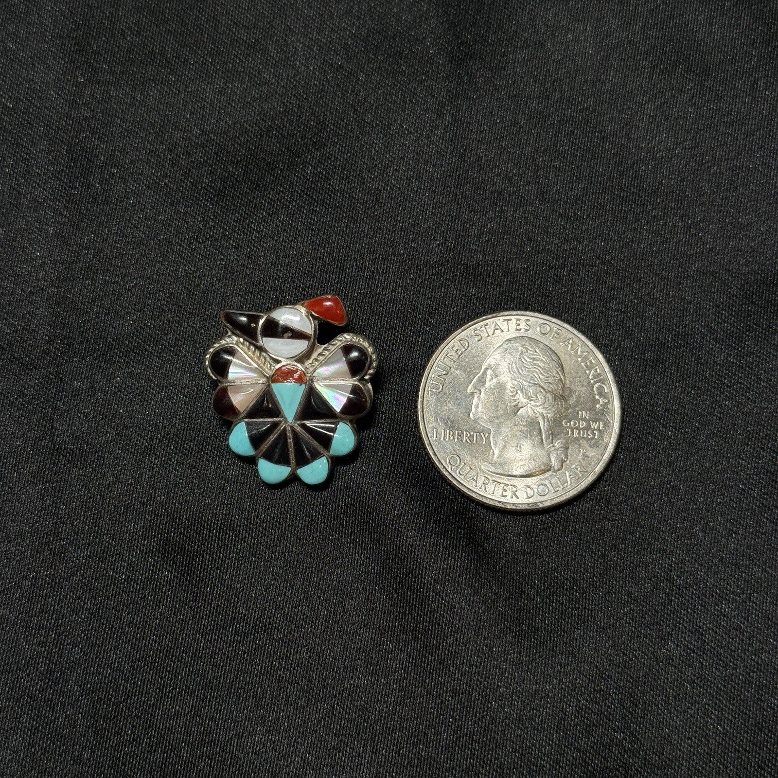 Zuni Thunderbird Pendant Pin Brooch Sterling Turquoise Coral MOP