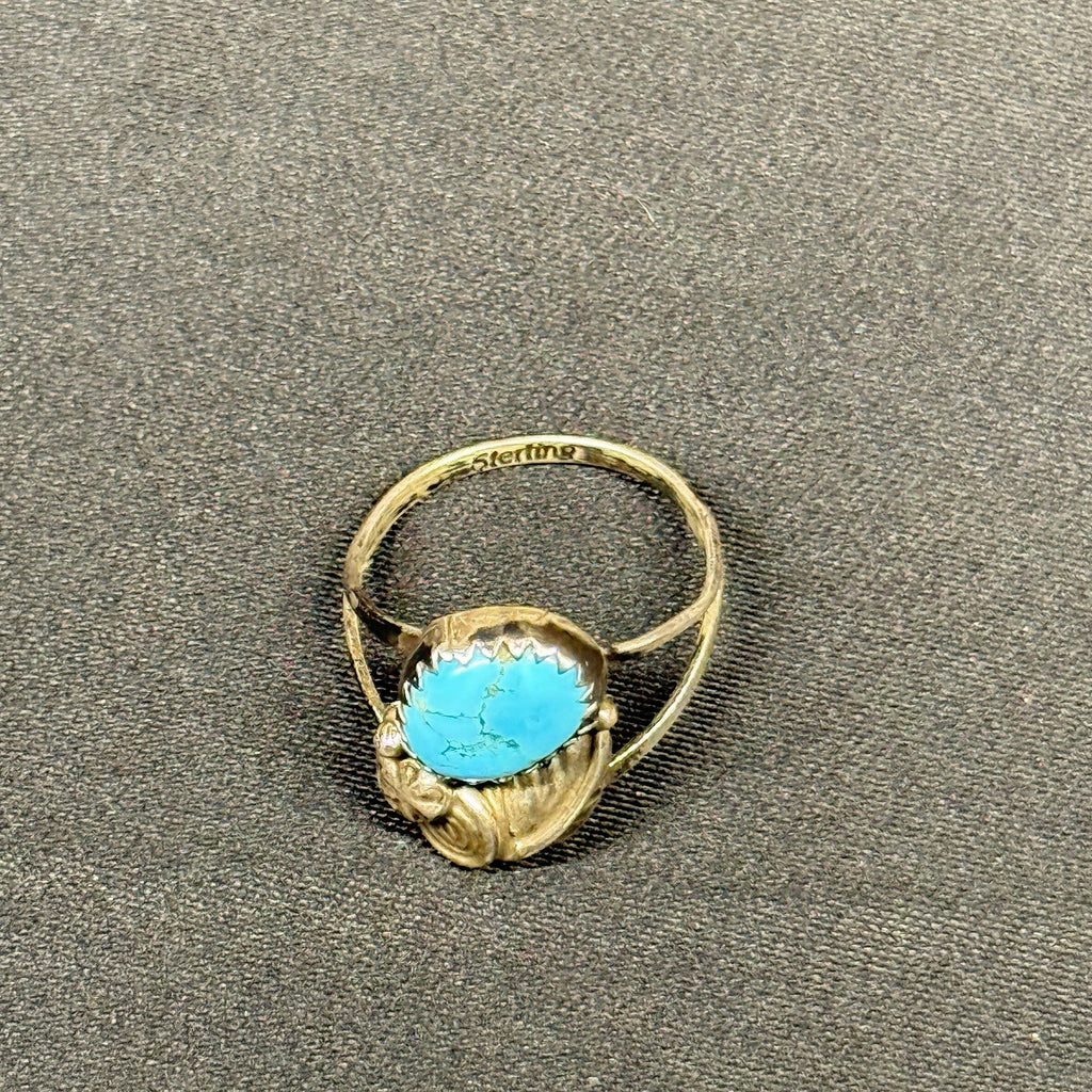 Native American Style Sterling Silver Ring Turquoise Size 5.75 Unsigned