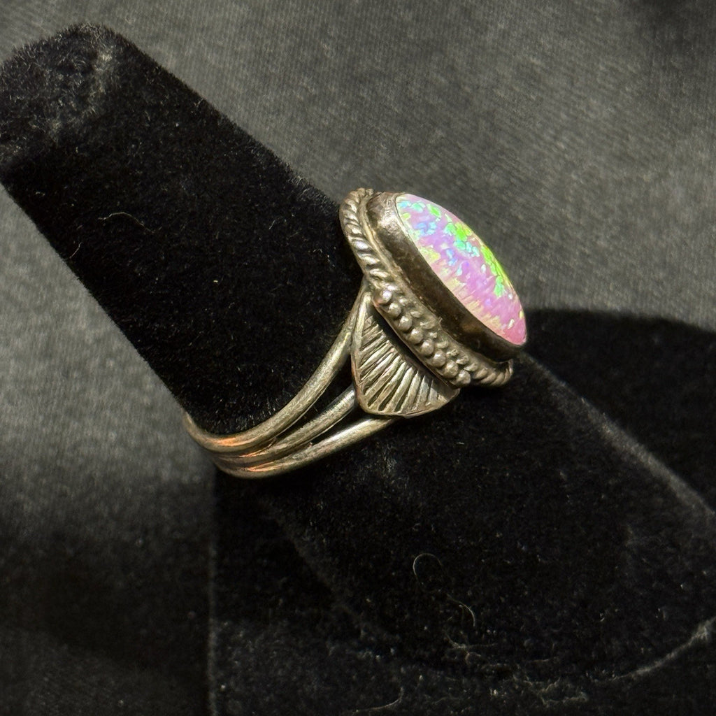 Native American Sterling Silver Ring Pink Fire Opal Signed J.Mariano Sz 6 Navajo