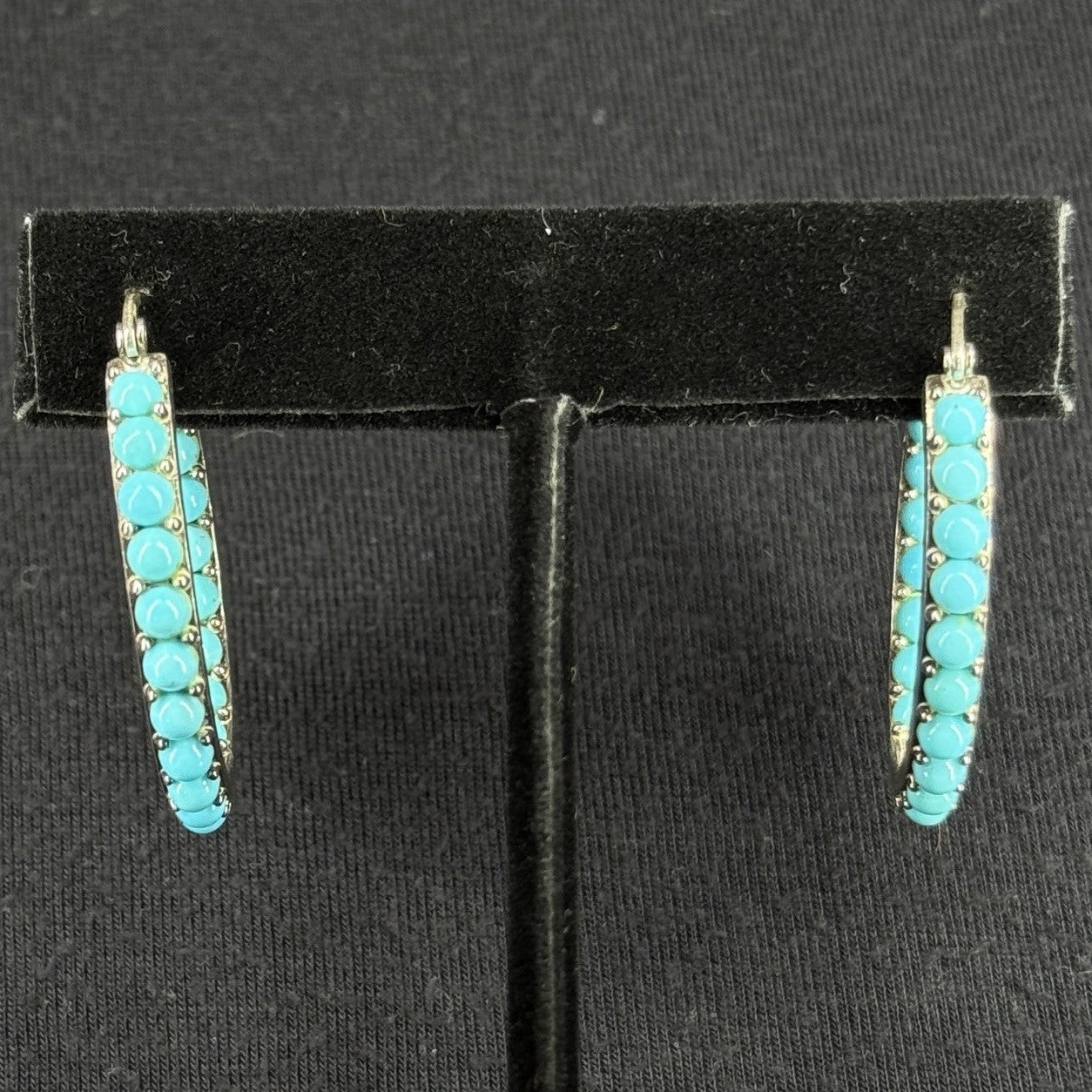 Estate Sterling Silver Earrings Turquoise Hoop SX 925
