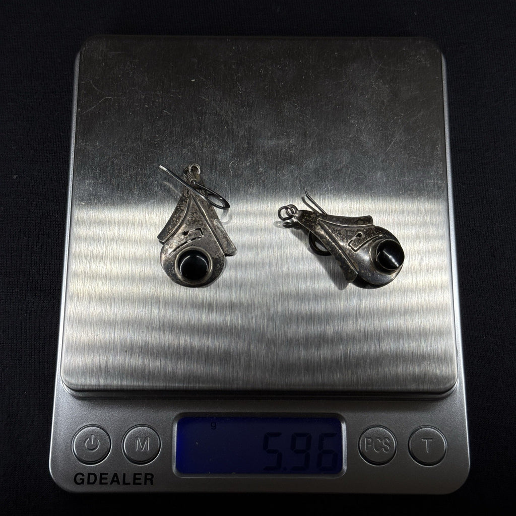 Mexico Estate Sterling Silver Earrings Black Oynx 925