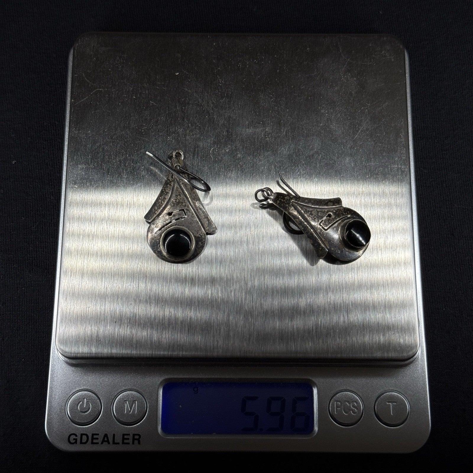 Mexico Estate Sterling Silver Earrings Black Oynx 925