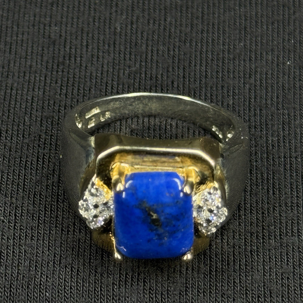 Estate Sterling Silver Ring Gold Accent Lapis Lazuli Size 9 925