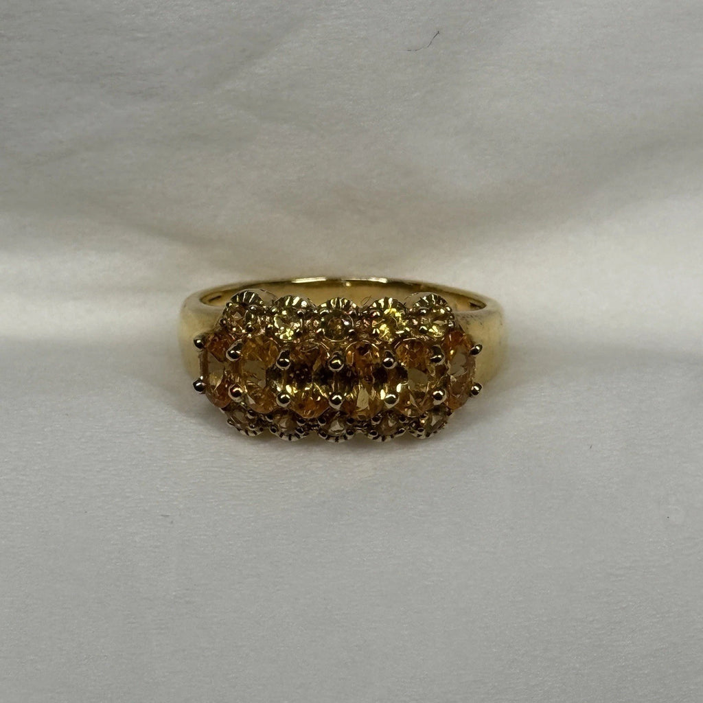 Estate Sterling Silver Ring 925 Size 8 Organge Stones Gold Plated
