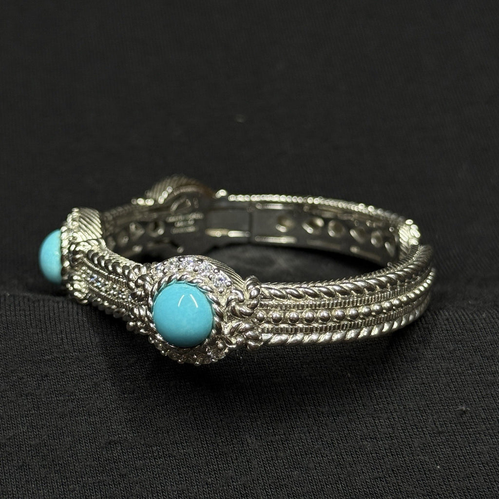 Estate Judith Ripka Sterling Silver Cuff Bracelet Turquoise CZ