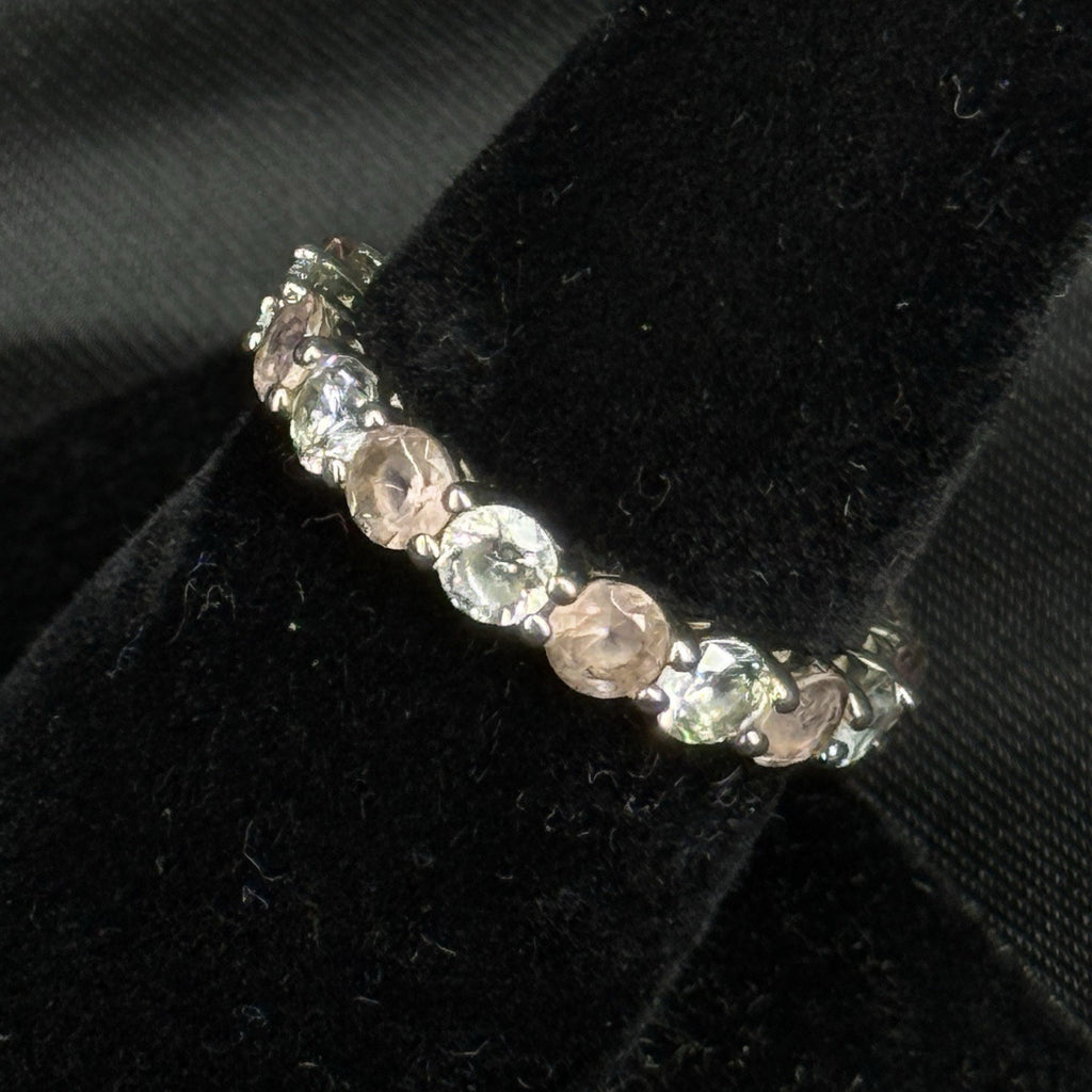 Estate Sterling Silver Ring Pink Stone CZ 925 Size 7 Eternity Infinity Band