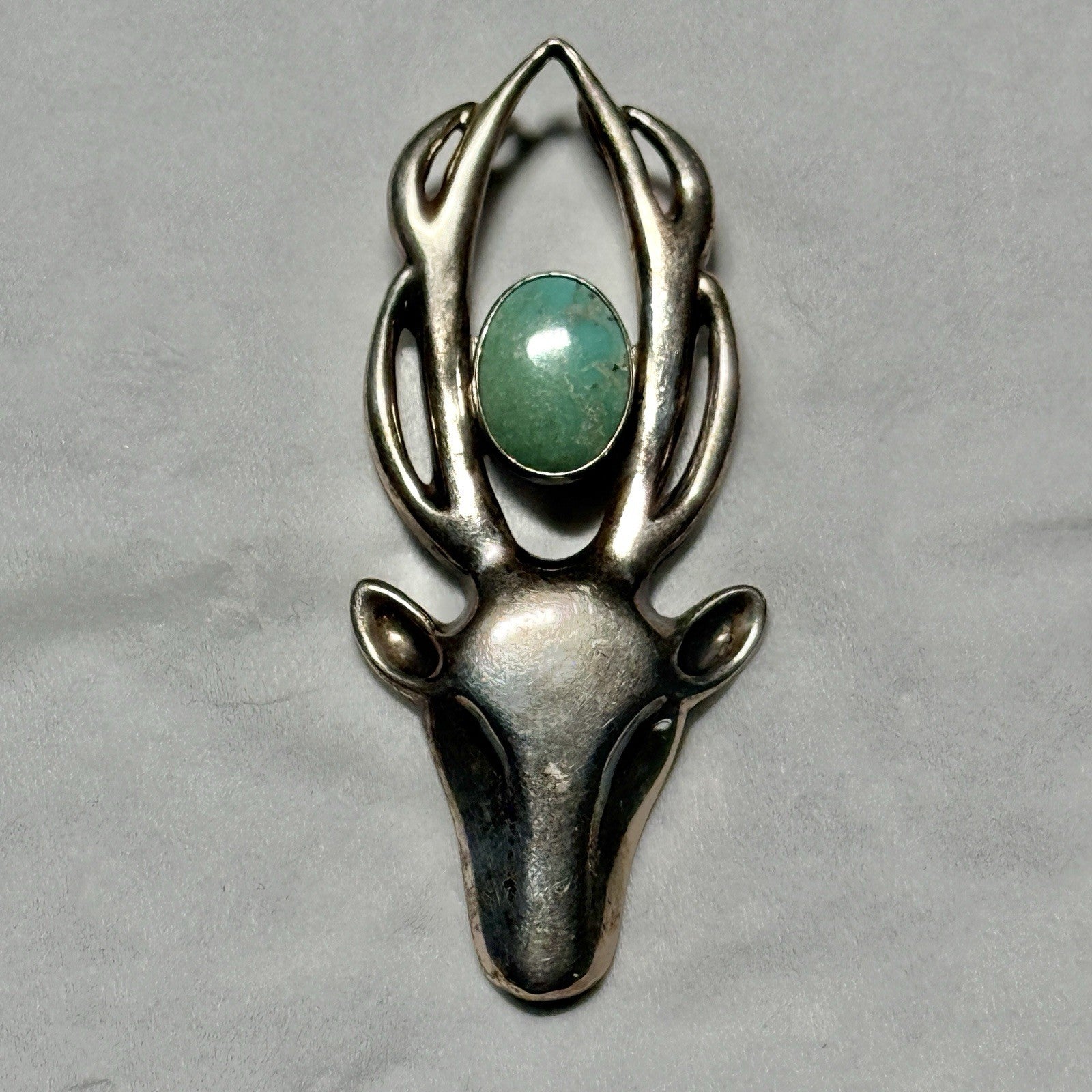 Vintage Victoria Adams Sterling Turquoise Deer Head Pendant Southwestern Style