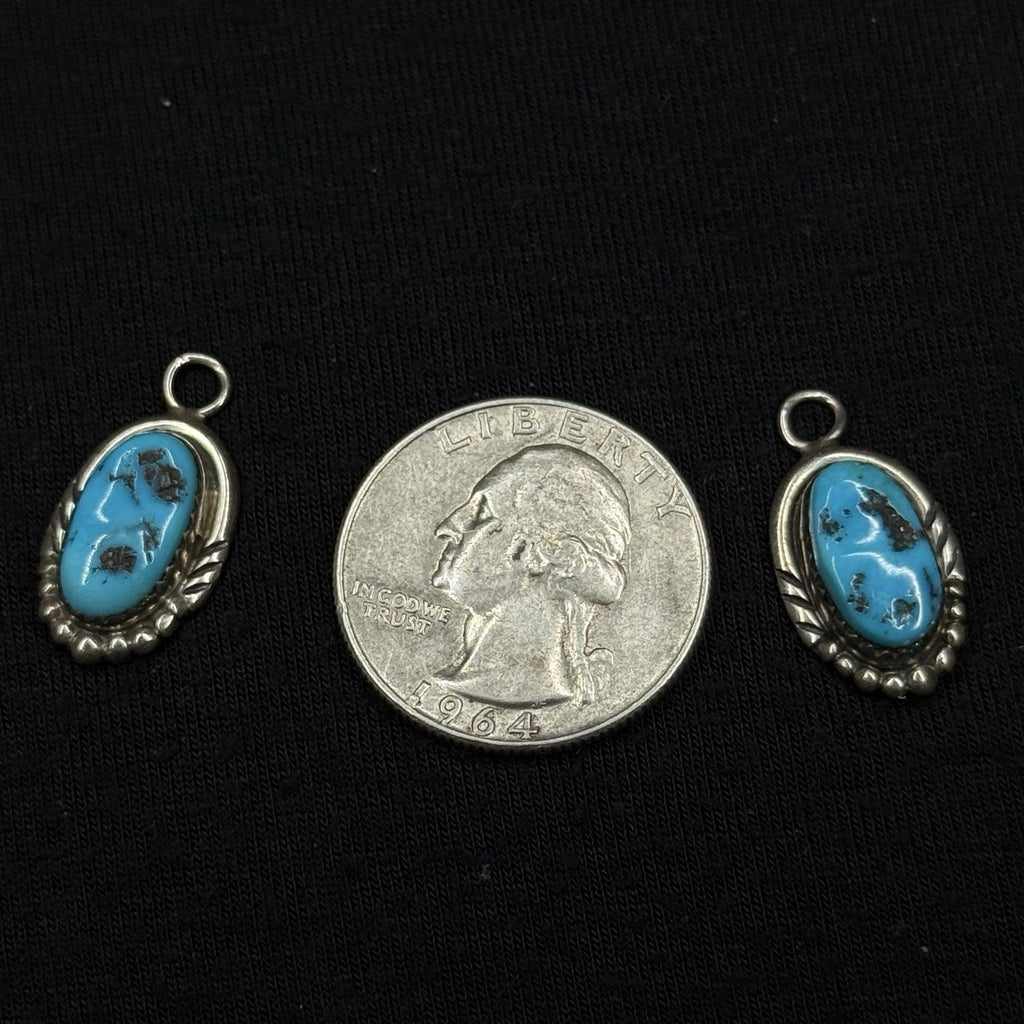 Native American Navajo Sterling Silver Turquoise Charm Pendant Earrings C.Davis