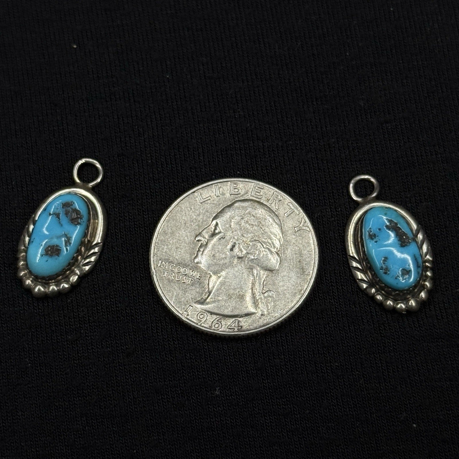 Native American Navajo Sterling Silver Turquoise Charm Pendant Earrings C.Davis