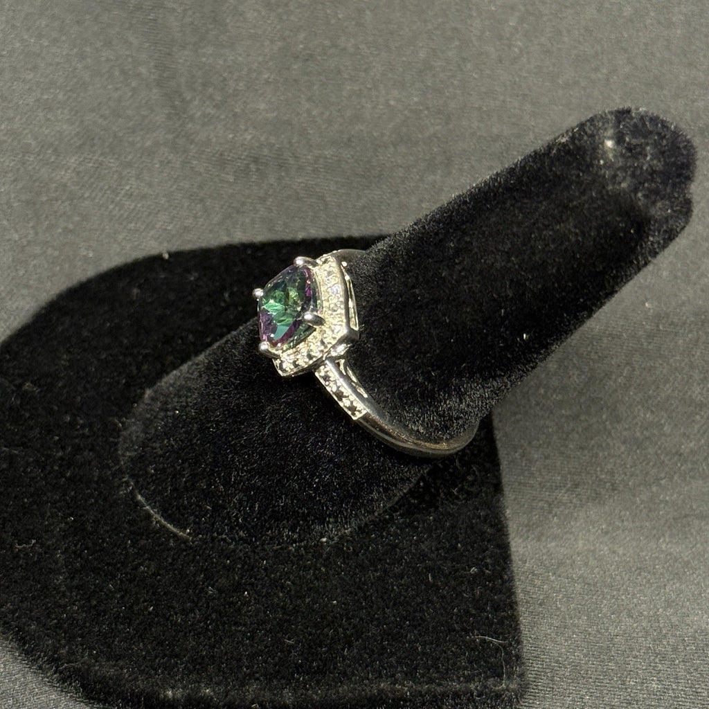Estate Sterling Silver Ring Mystic Topaz CZ Halo Size 7 925