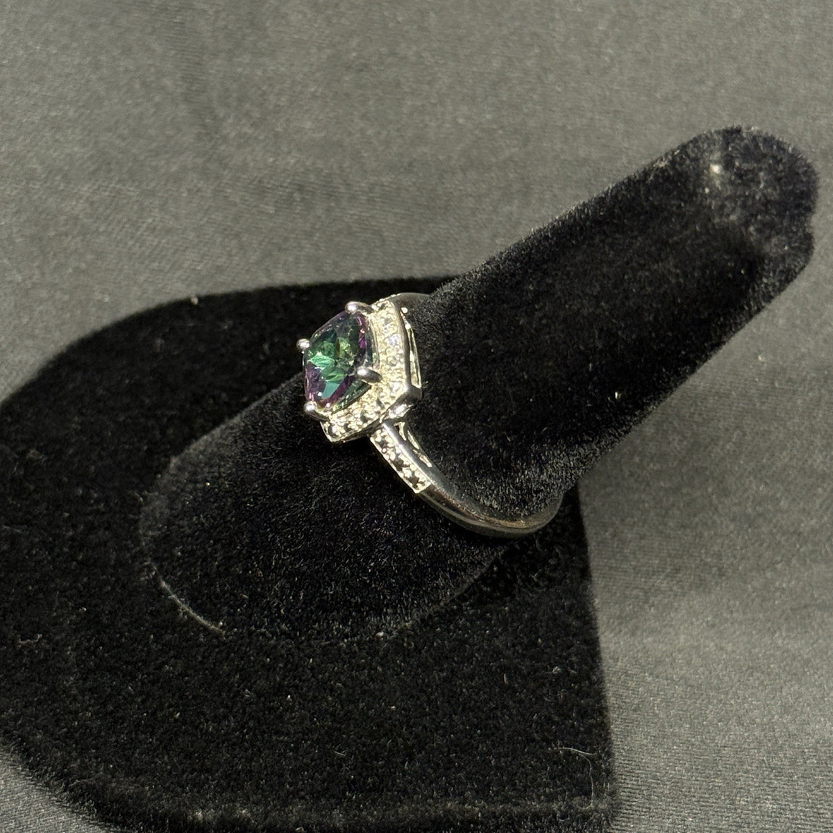Estate Sterling Silver Ring Mystic Topaz CZ Halo Size 7 925