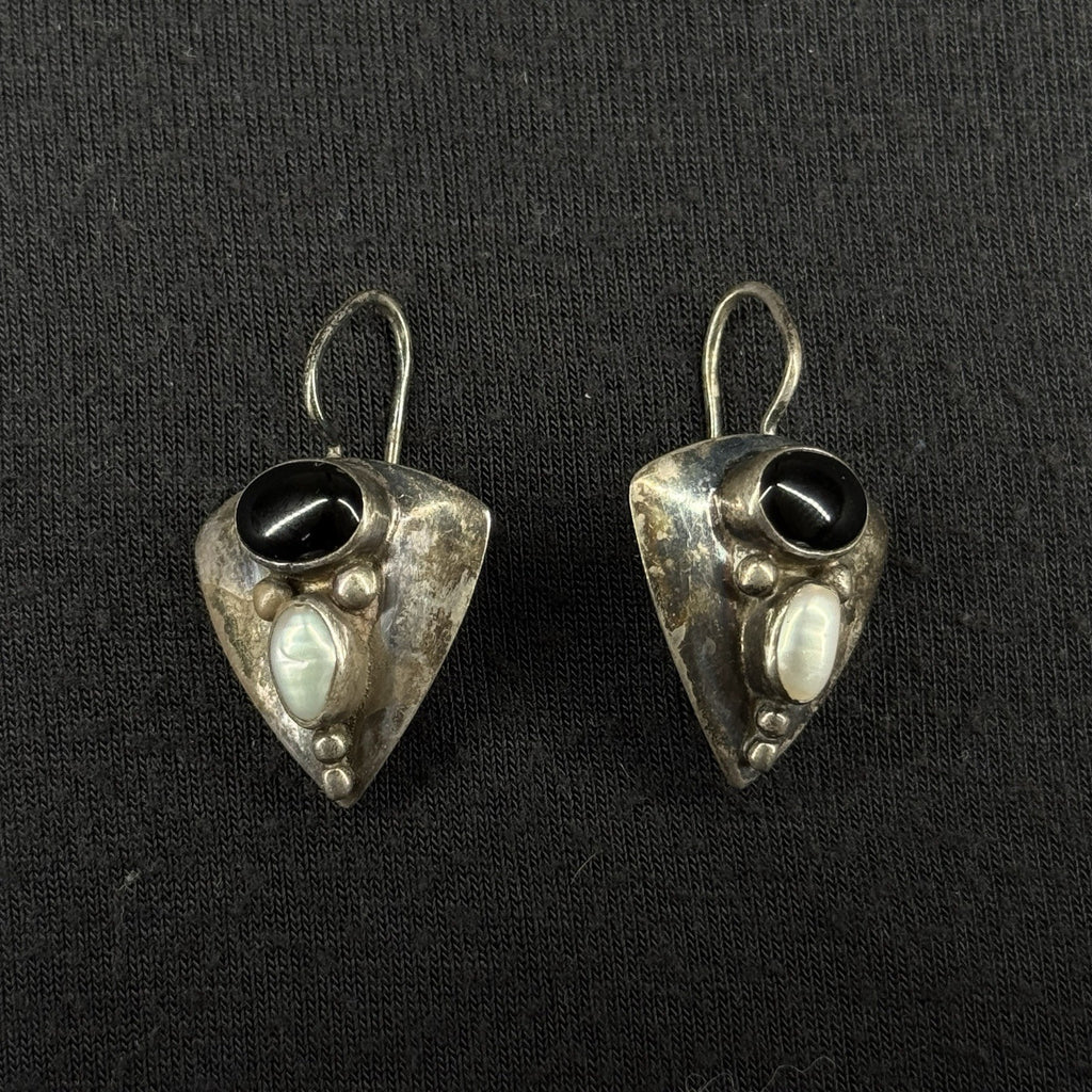 Robert Nilsson Estate Sterling Silver Earrings Black Oynx Pearl Drop 925