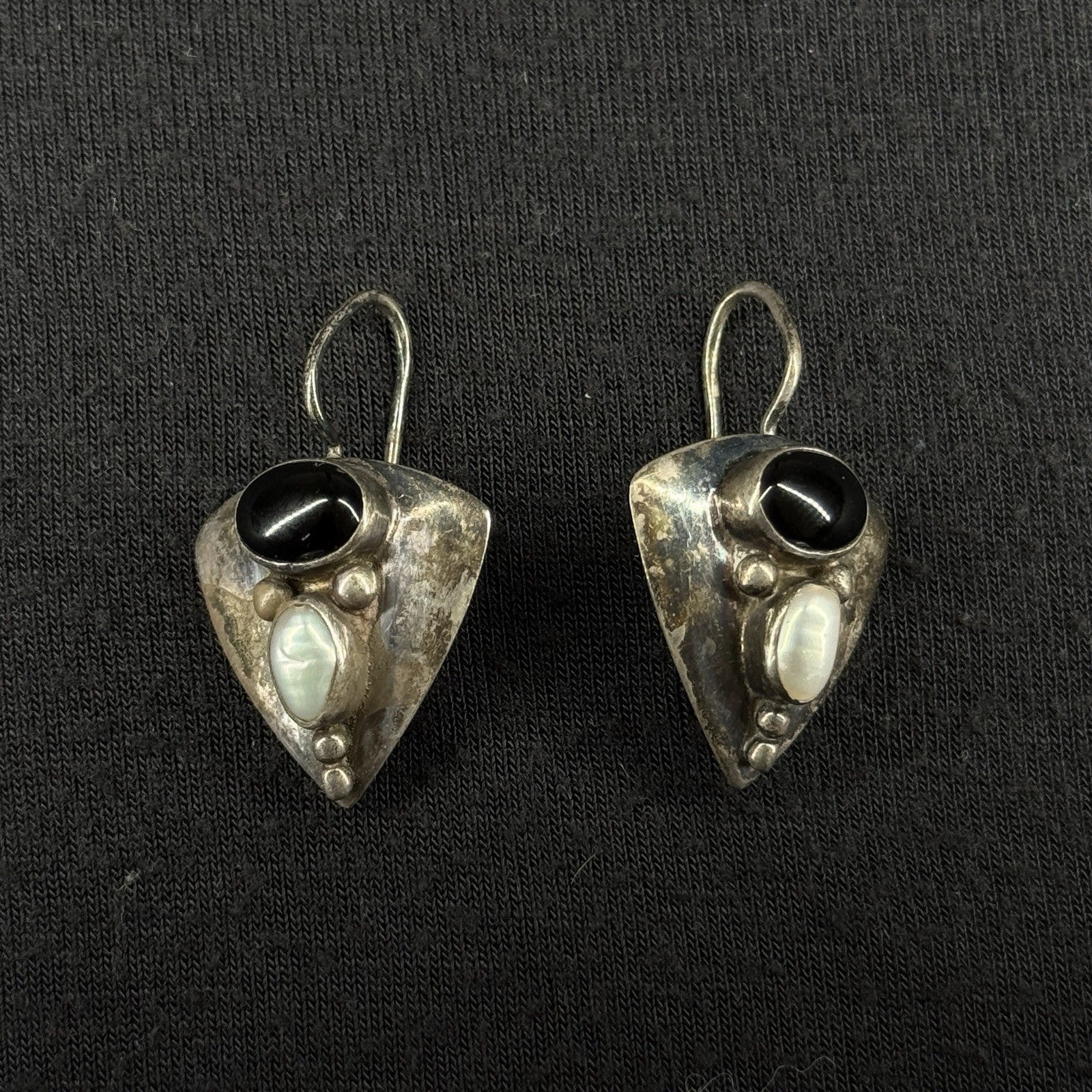Robert Nilsson Estate Sterling Silver Earrings Black Oynx Pearl Drop 925
