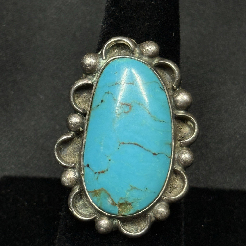 Native American Style Sterling Silver Ring Turquoise Size 6 Unsigned