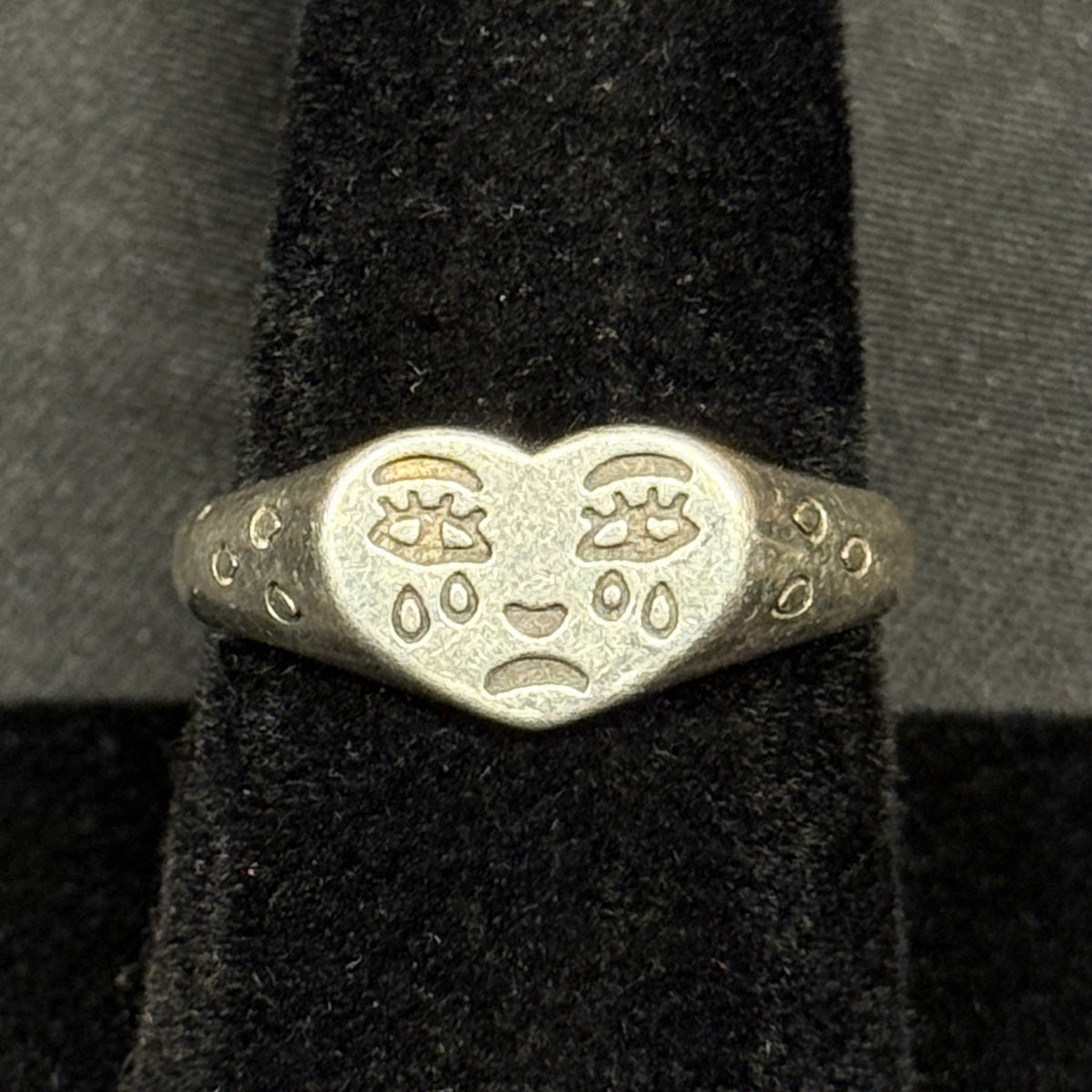Estate Sterling Silver Ring Sad Face Adjustable Size 7 925