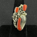 Native Red Coral Feather Vine Sterling Silver Ring Size 5.5 925 XZR