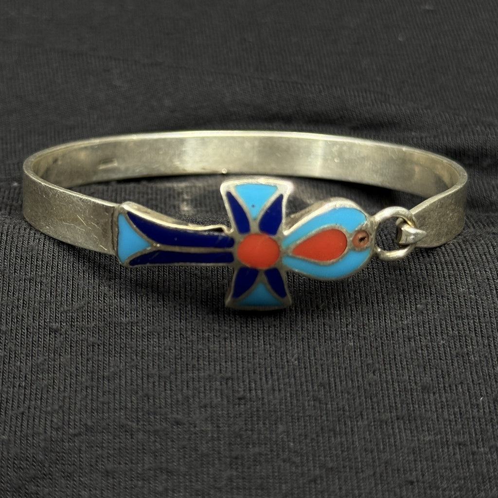 Estate Sterling Silver Ankh Hook Bangle Bracelet Cuff Egypt 925