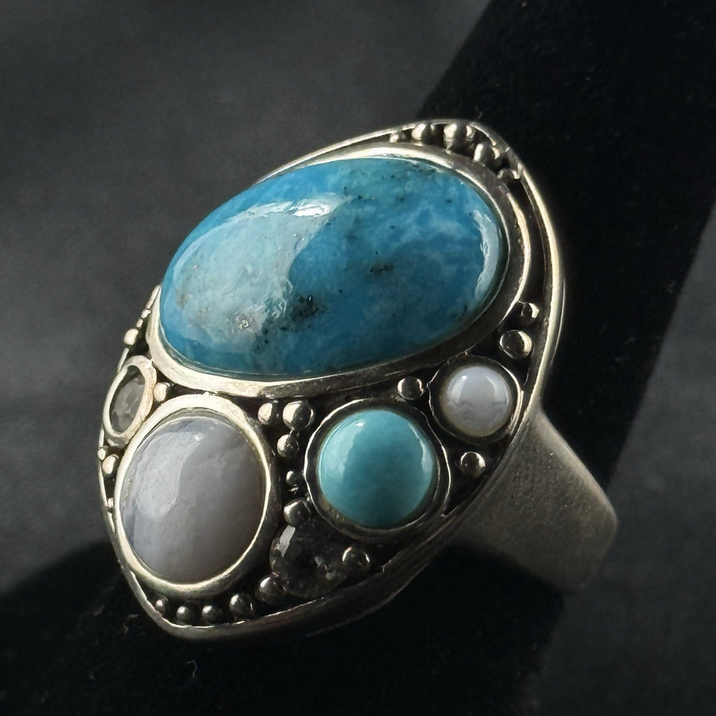 Estate Sterling Silver Ring Turquoise Multi Stone Size 6 925
