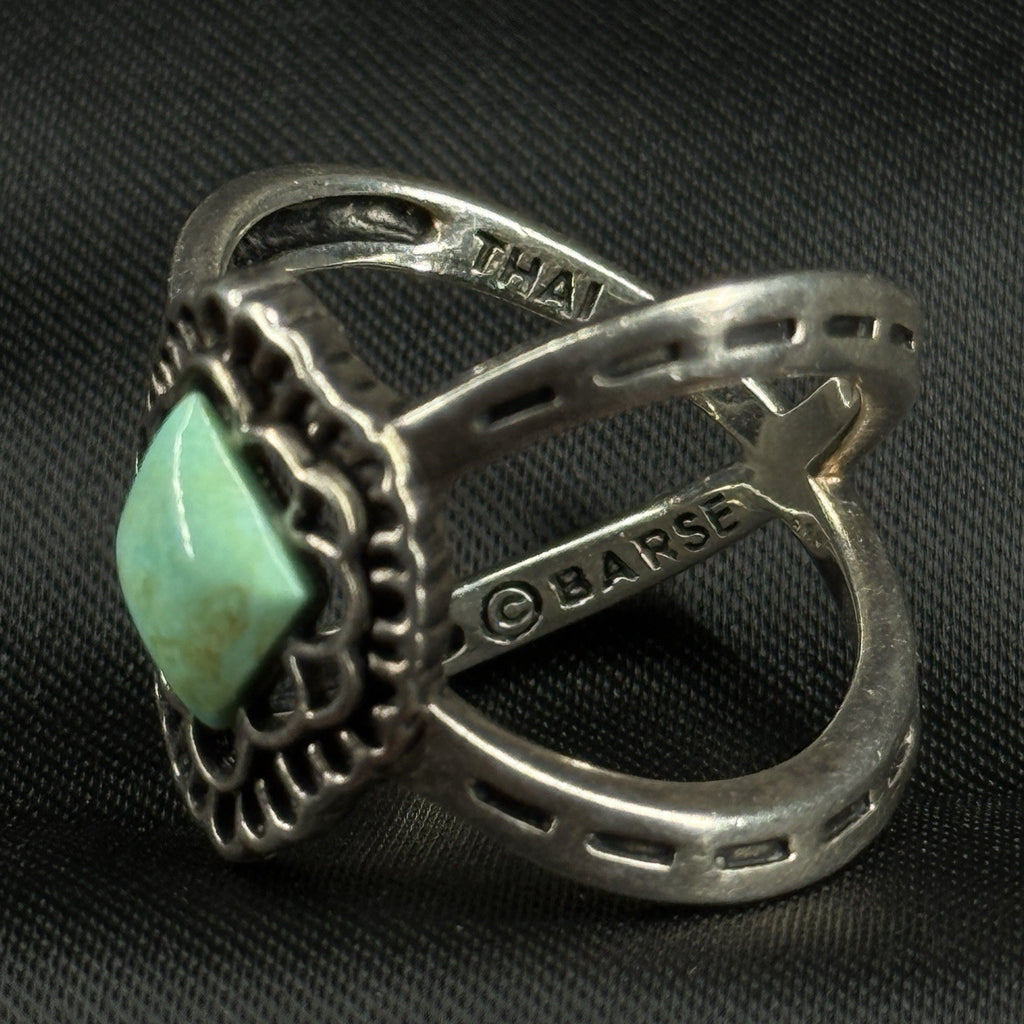 Estate Sterling Silver Ring X Split Turquoise Barse Size 7.75 925