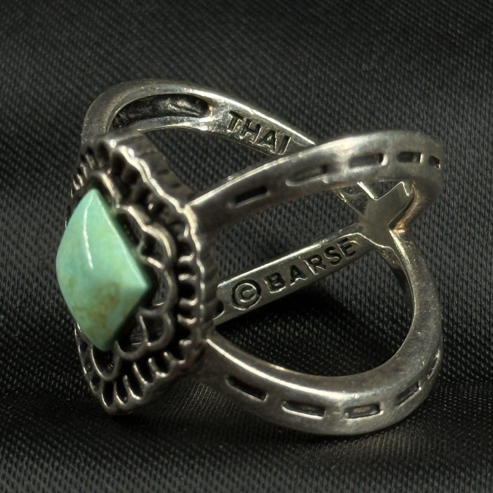 Estate Sterling Silver Ring X Split Turquoise Barse Size 7.75 925