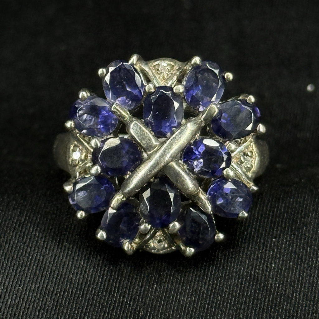 Estate Sterling Silver Ring Sapphire Cluster Blue Size 10 925 STS