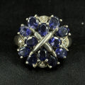Estate Sterling Silver Ring Sapphire Cluster Blue Size 10 925 STS