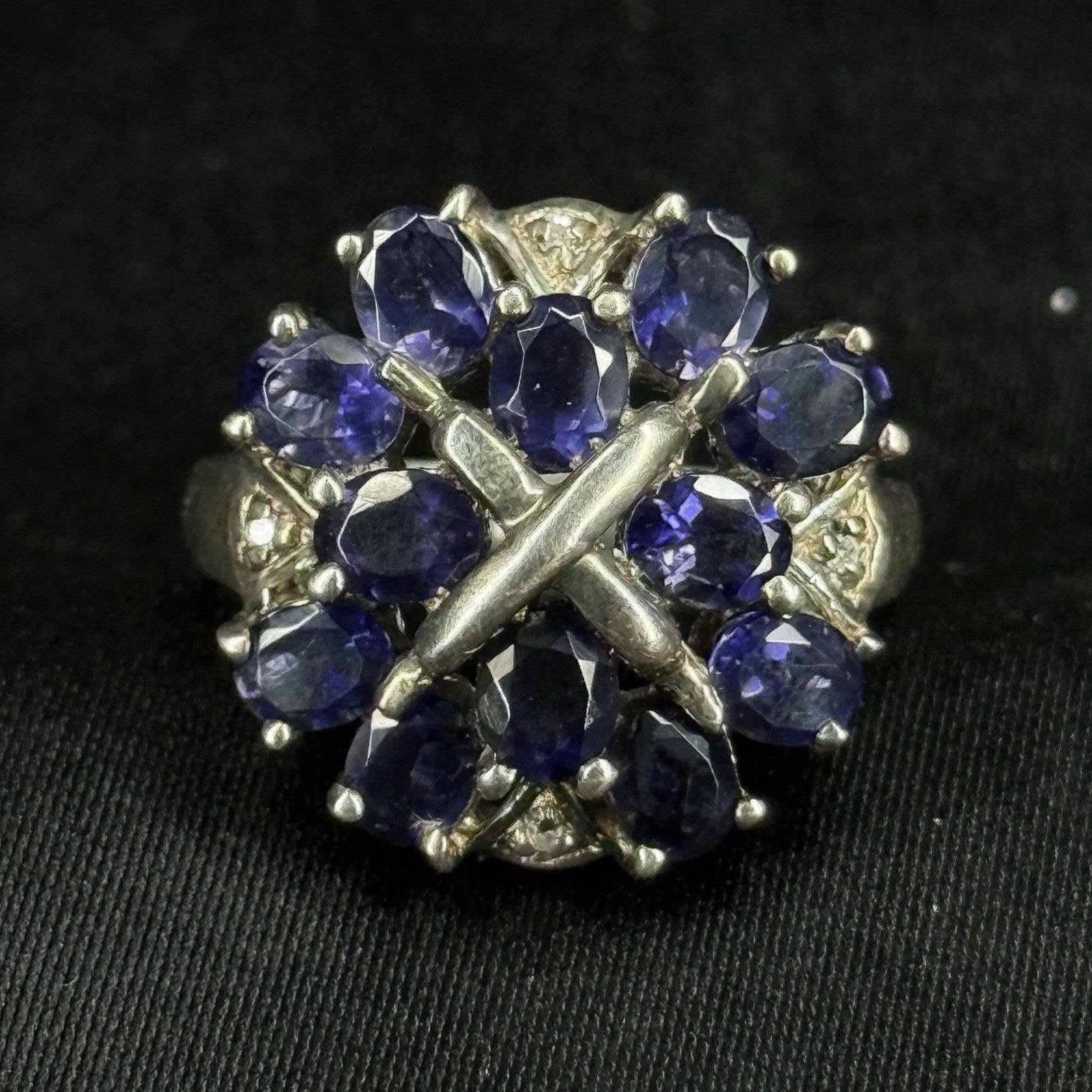Estate Sterling Silver Ring Sapphire Cluster Blue Size 10 925 STS