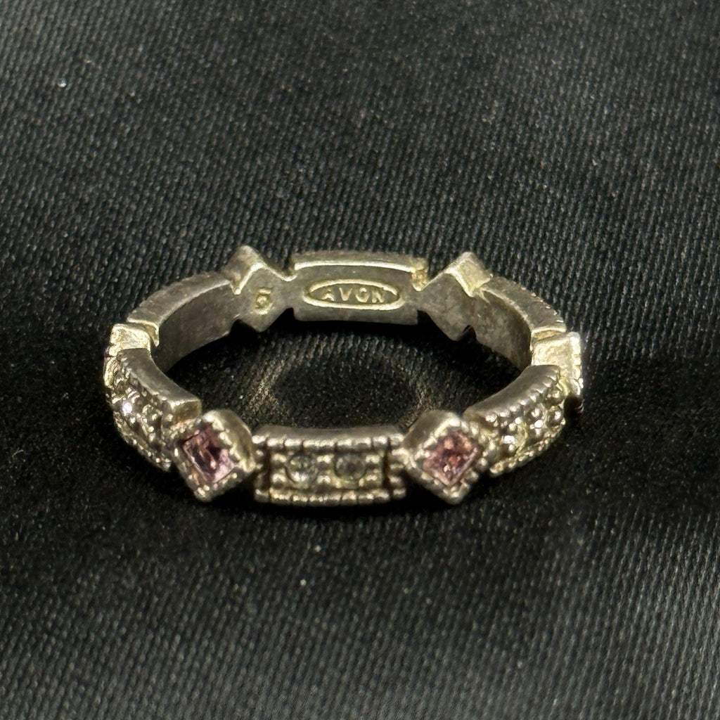 Vintage Avon Sterling Silver Ring Pink Stone CZ 925 Size 5.5 Infinity Band