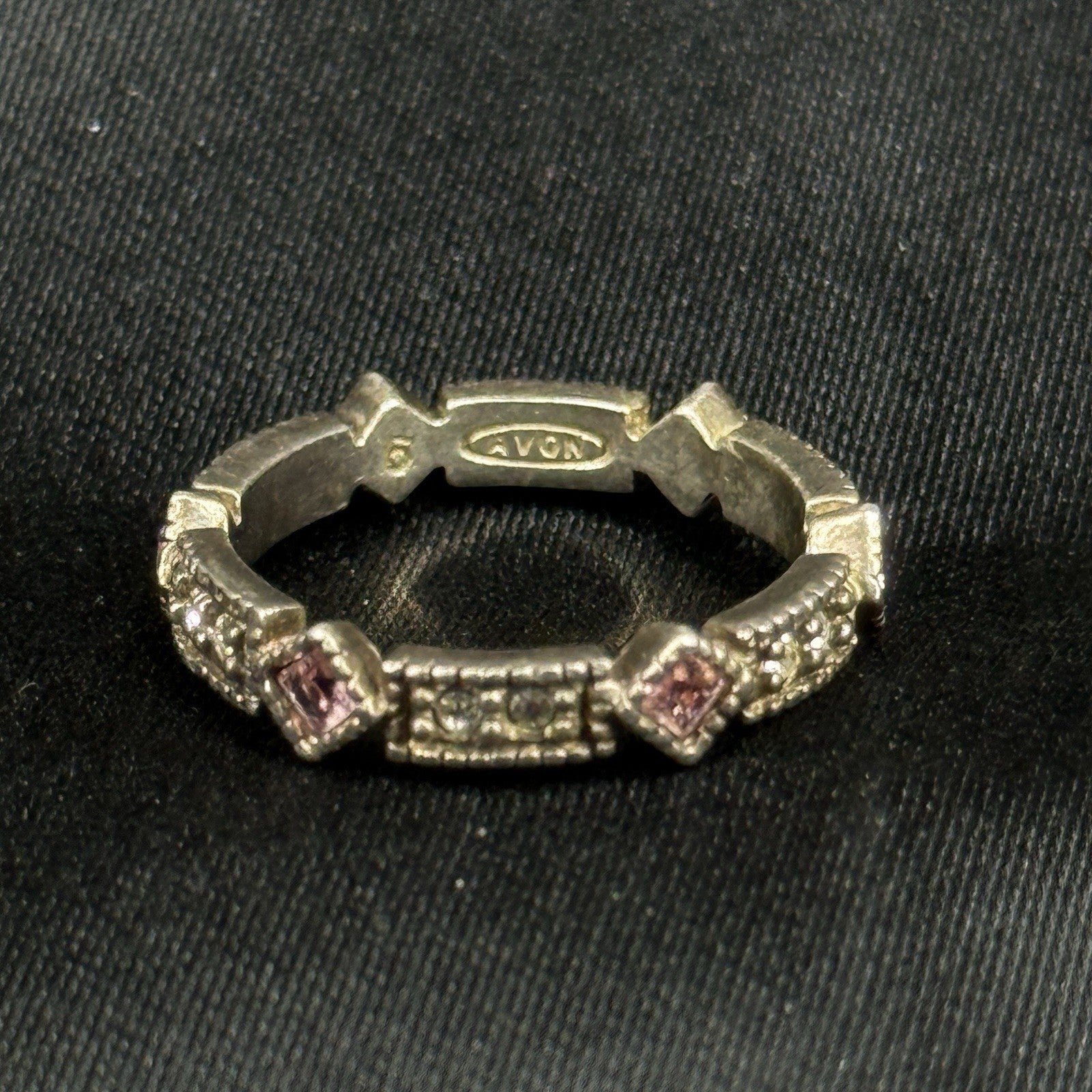 Vintage Avon Sterling Silver Ring Pink Stone CZ 925 Size 5.5 Infinity Band