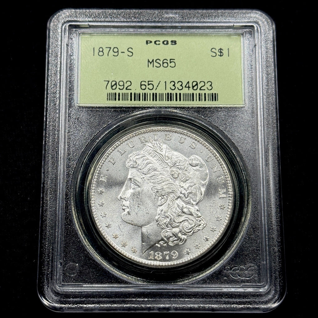 1879-S Morgan Silver Dollar PCGS MS65 OGH Blast White Gem Old Green Holder