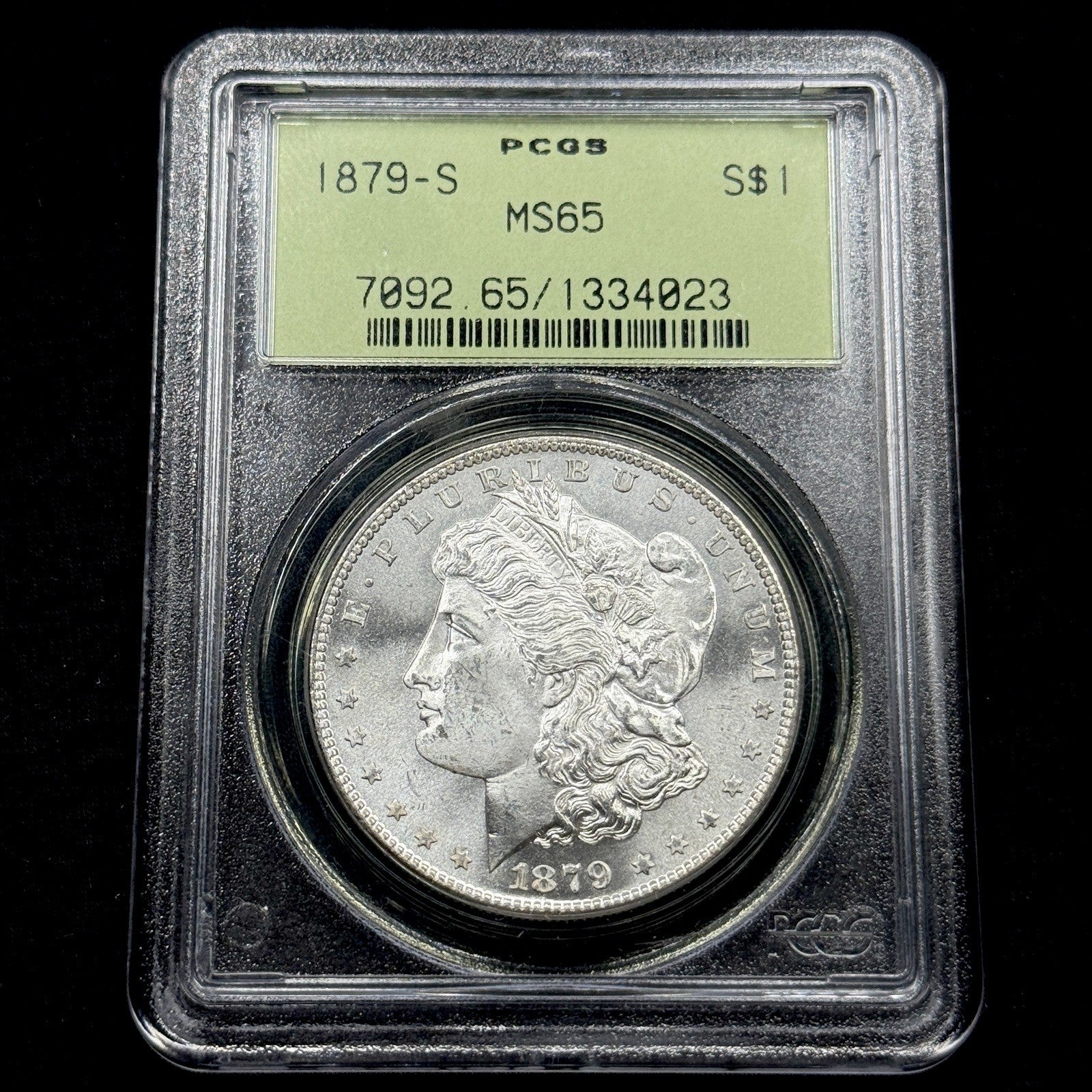 1879-S Morgan Silver Dollar PCGS MS65 OGH Blast White Gem Old Green Holder