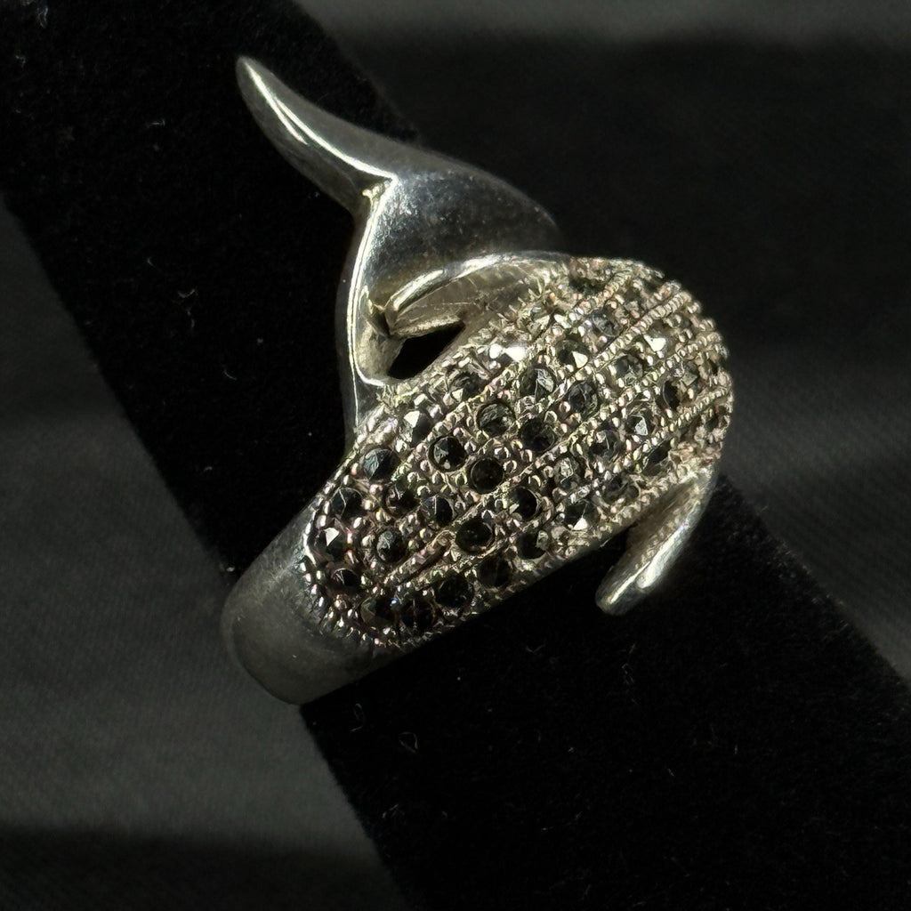 Estate Sterling Silver Ring Dolphin Marcasite Size 4.5 925