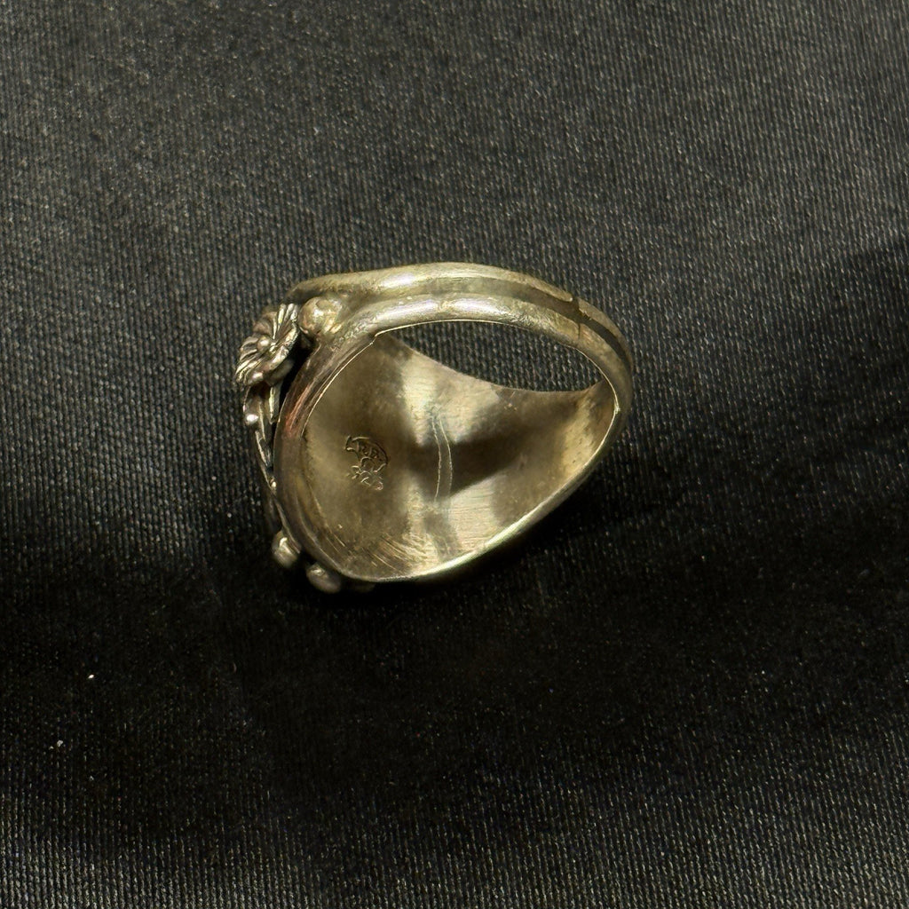 Native Running Bear Sterling Silver Ring White Fire Opal Signed RB Size 6.5