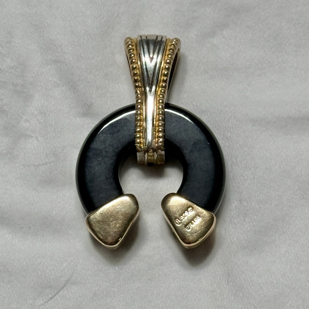 Carolyn Pollack Sterling Silver And Brass Horseshoe Pendant Black Oynx