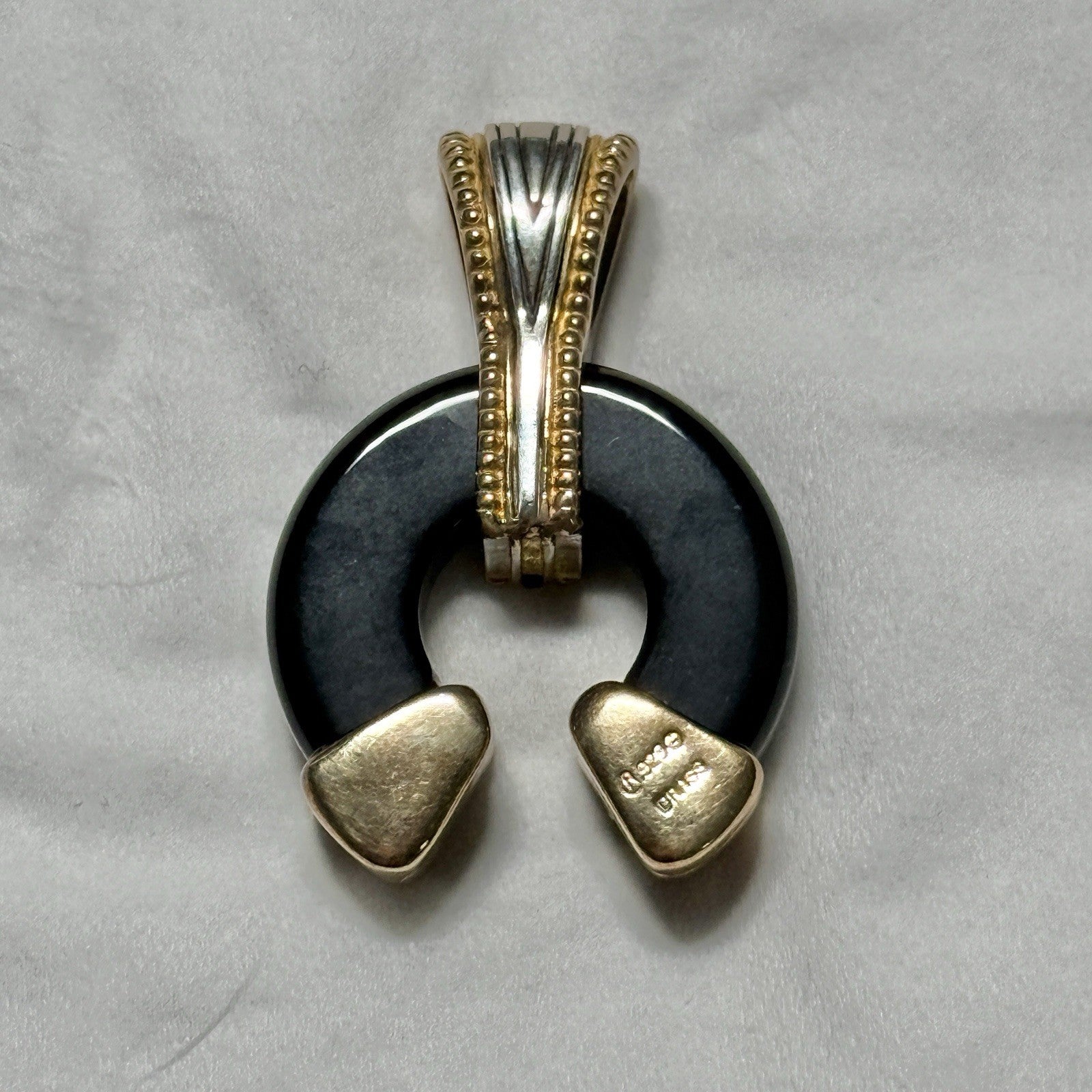 Carolyn Pollack Sterling Silver And Brass Horseshoe Pendant Black Oynx