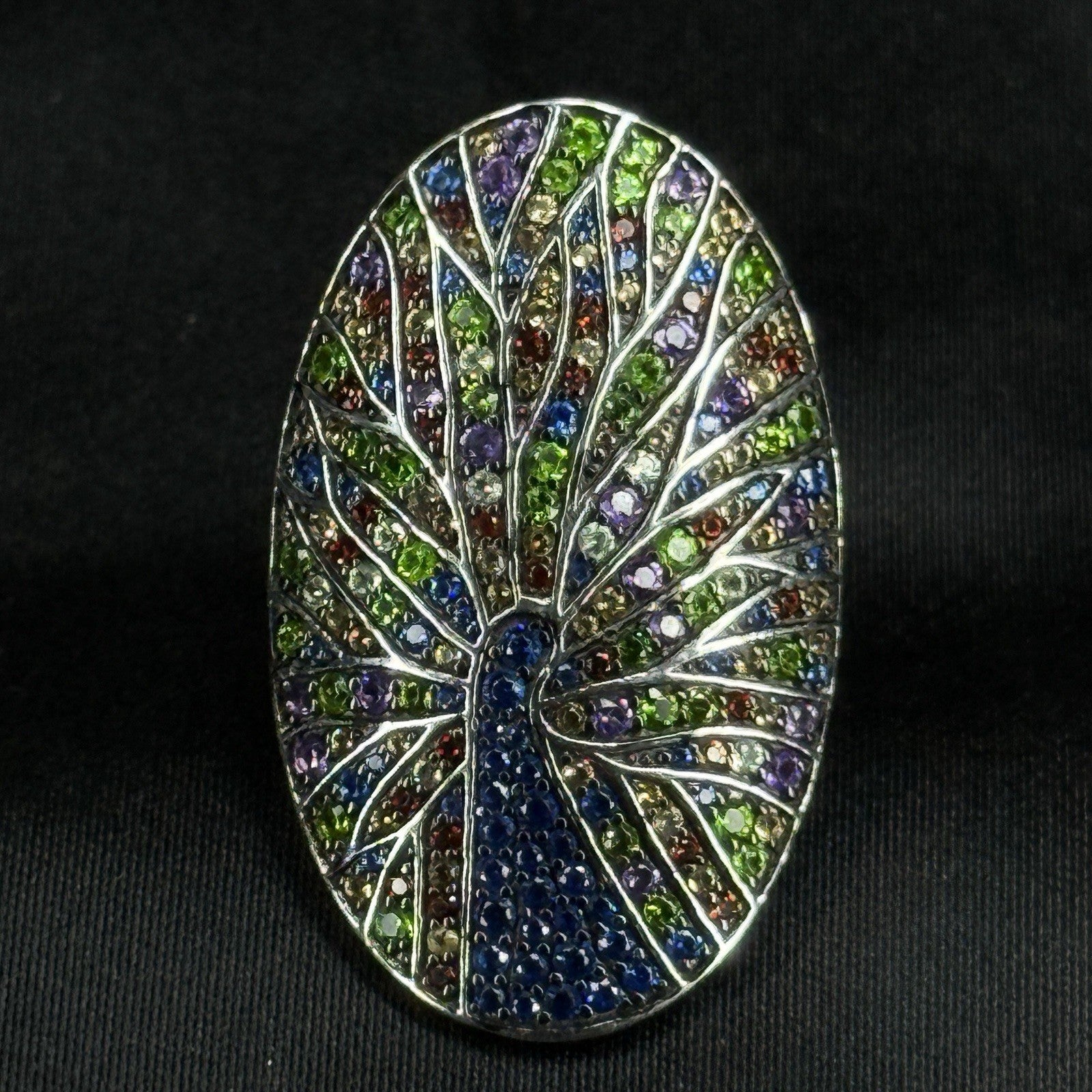 Estate Sterling Silver Ring Multi Gemstone Peacock Colorful 925 Size 8.75 BBJ