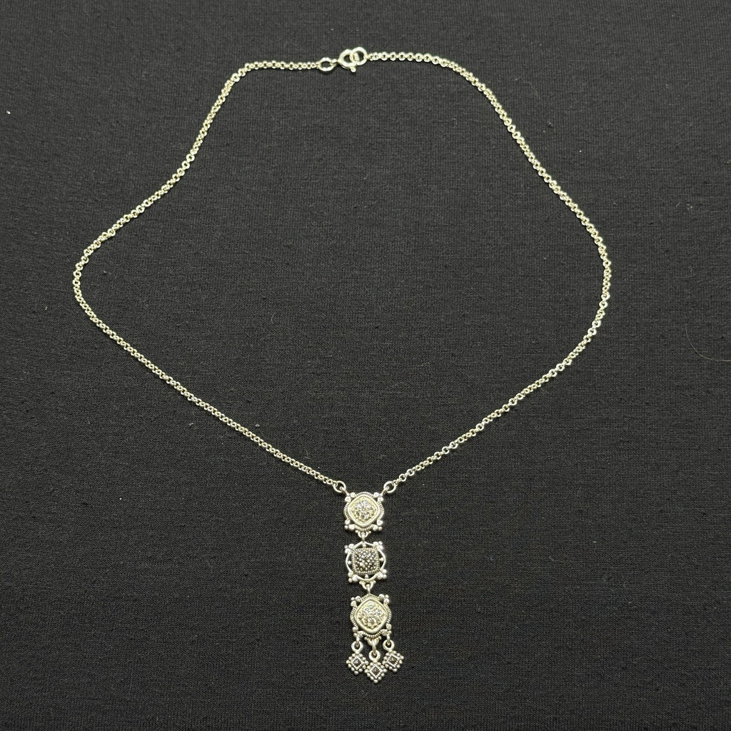 Estate Sterling Silver 925 Necklace CZ Marcasite 3 Tier 925A 19IN