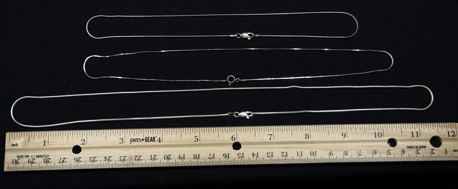 Lot Of 3 Sterling Silver Snake Chains 925 Various Sizes  18.3 Grams