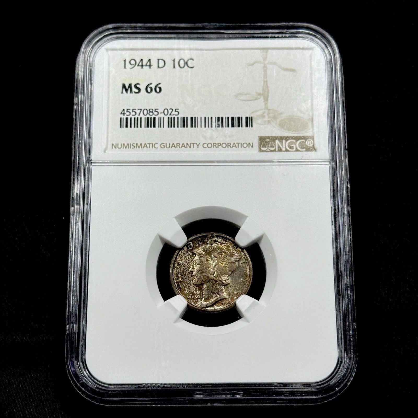 1944-D Mercury Dime NGC MS66 Rainbow Toned Gem BU