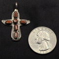 Native American Sterling Silver Pendant Coral Cactus Signed C.IULE  Zuni