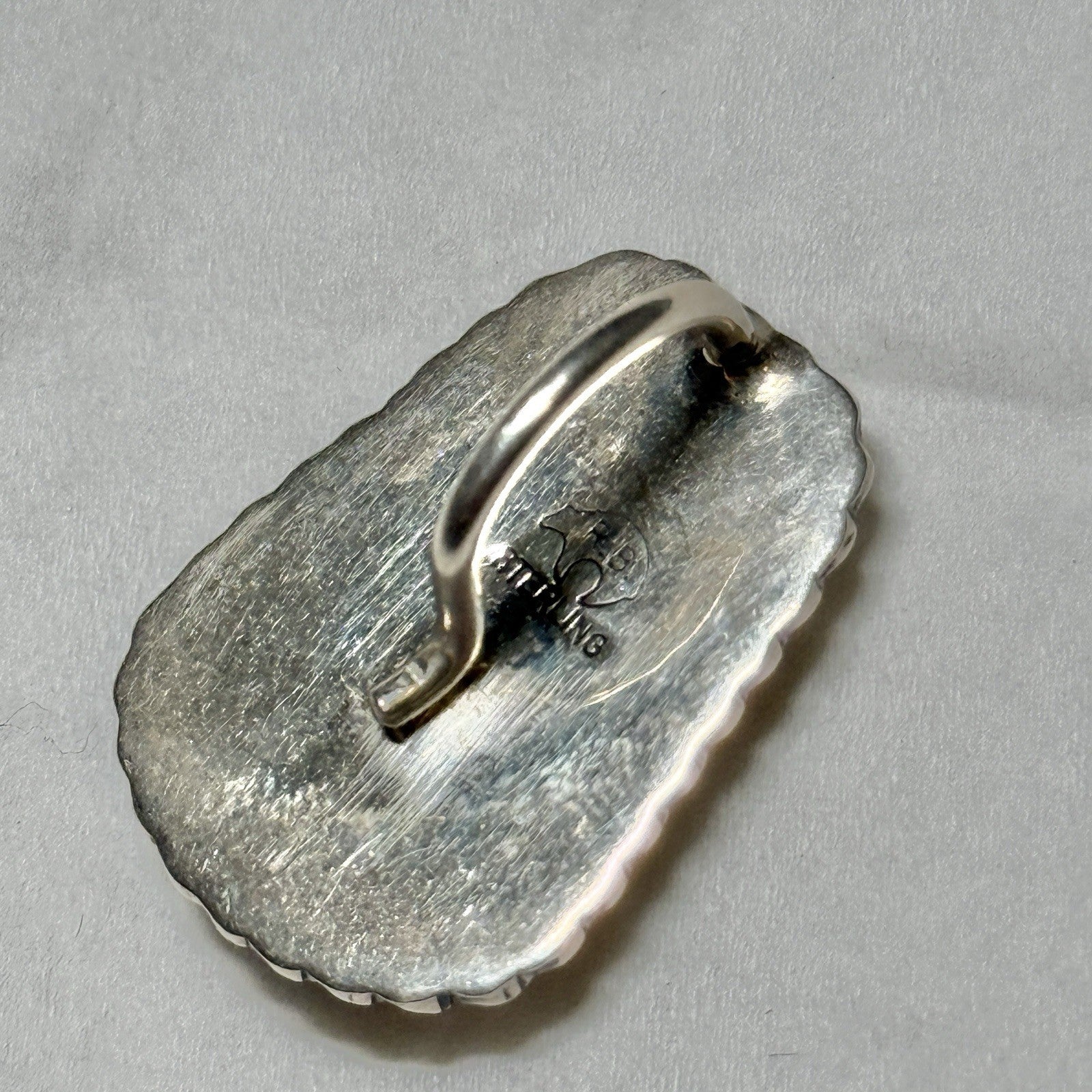 Native Running Bear Sterling Silver Signed Spiny Oyster Shell Pendant 925 RB