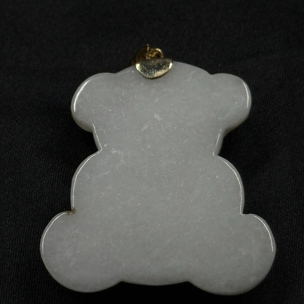 14K Gold Teddy Panda Bear Pendant Mother of Pearl Heart Charm